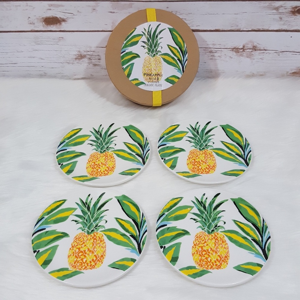 Magenta Ceramic Pineapple Canape Plates Set of 4